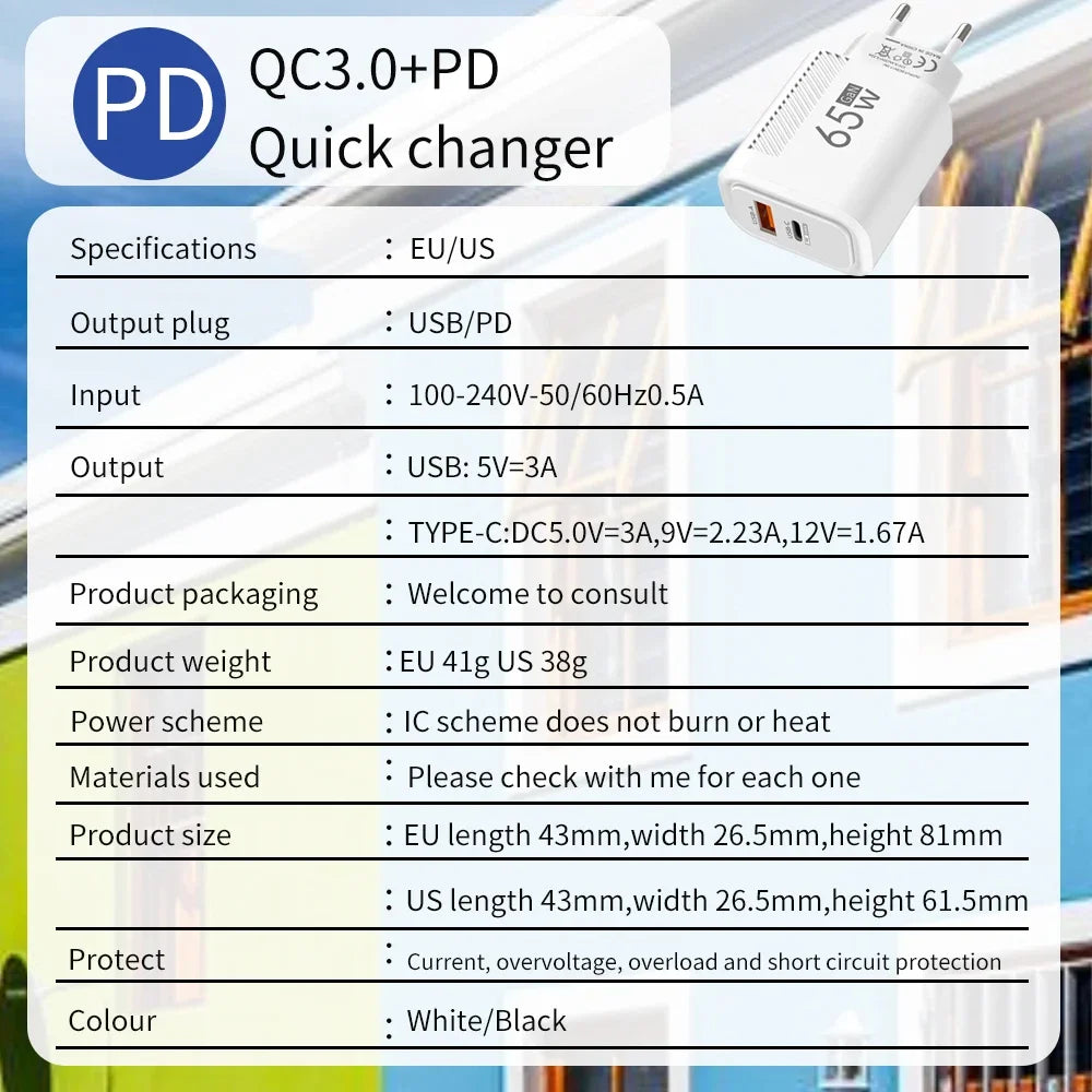 USB Fast Charger Type C Wall Charger Adapter PD Quick Charge