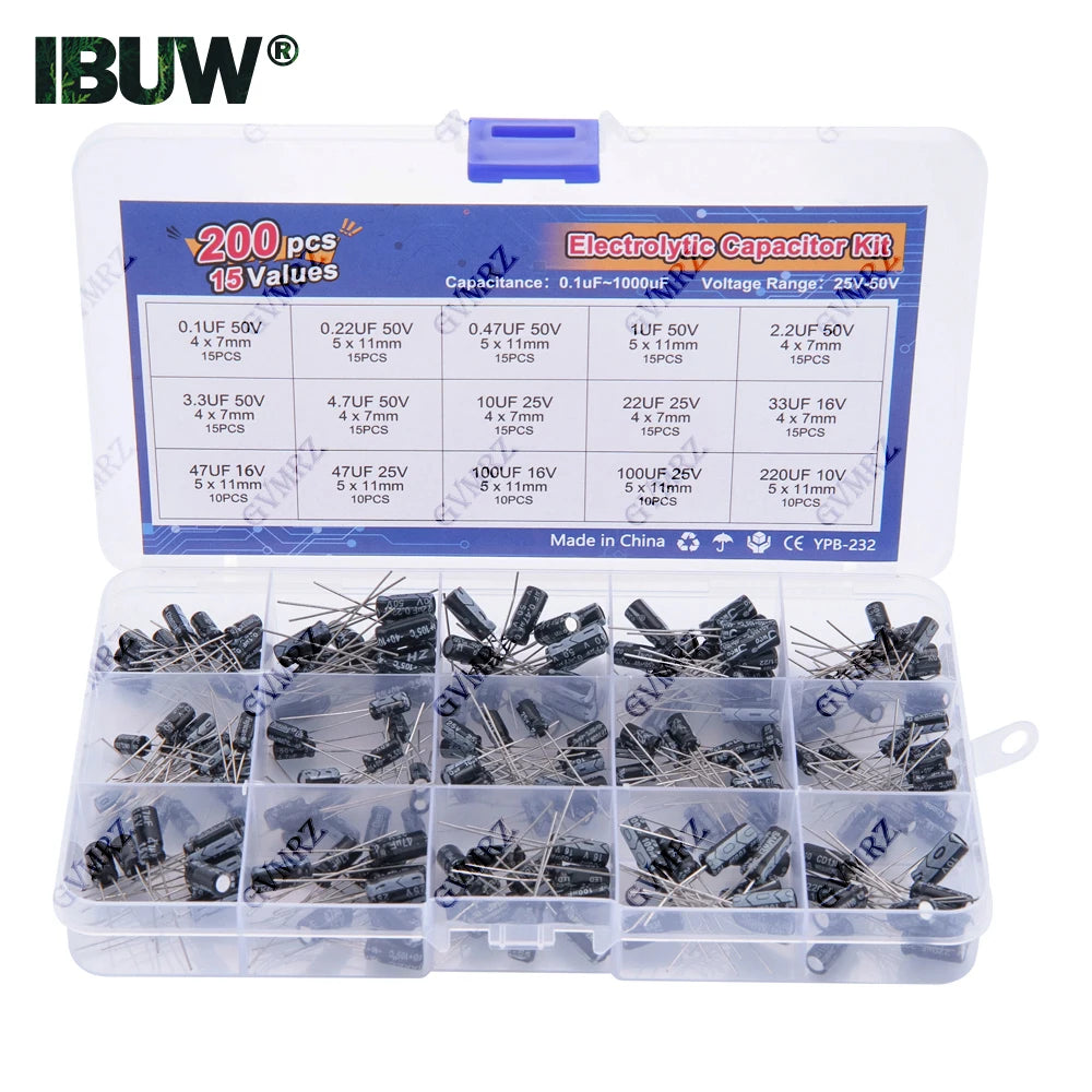 15Values 200pcs Electrolytic Capacitor Organization Storage 