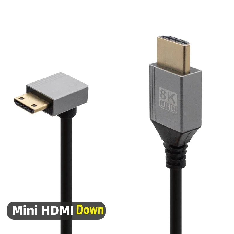 Mini/Micro HDMI-Compatible 8K UHD Cable 90 Degree Up/Down/Left/Right Angle HD Port Thin Cord for Laptop Camera Tablet Camcorder