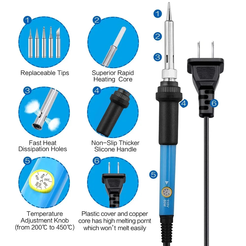 60W Adjustable Temperature Electric Soldering Iron EU 220V /