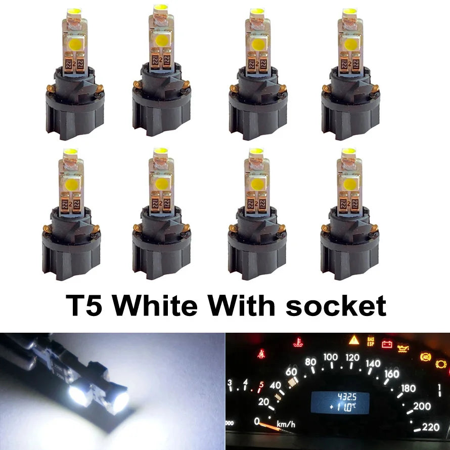8Pcs T5 B8.5 B8.5D W1.2W W3W PC74 PC37 Led Bulb Car Interior Lights Dashboard Warming Indicator Wedge Auto Instrument Lamp 12V