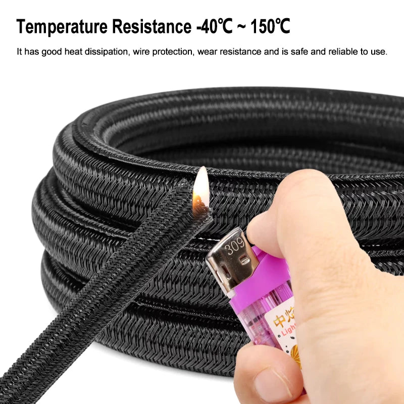 2/10m Black PET Braided Self-Closing Cable Sleeve Dia 3mm 50