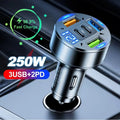 250W 5-in-1 PD QC3.0 Car Charger Fast Charging USB C for IPh