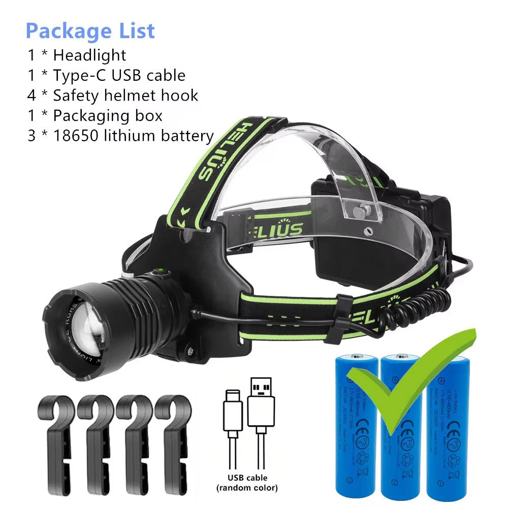 Powerful Super 60W Spotlight Headlight Sensing Head Lamp Type-C Apple Input USB Output Power Display With Night Light Strip