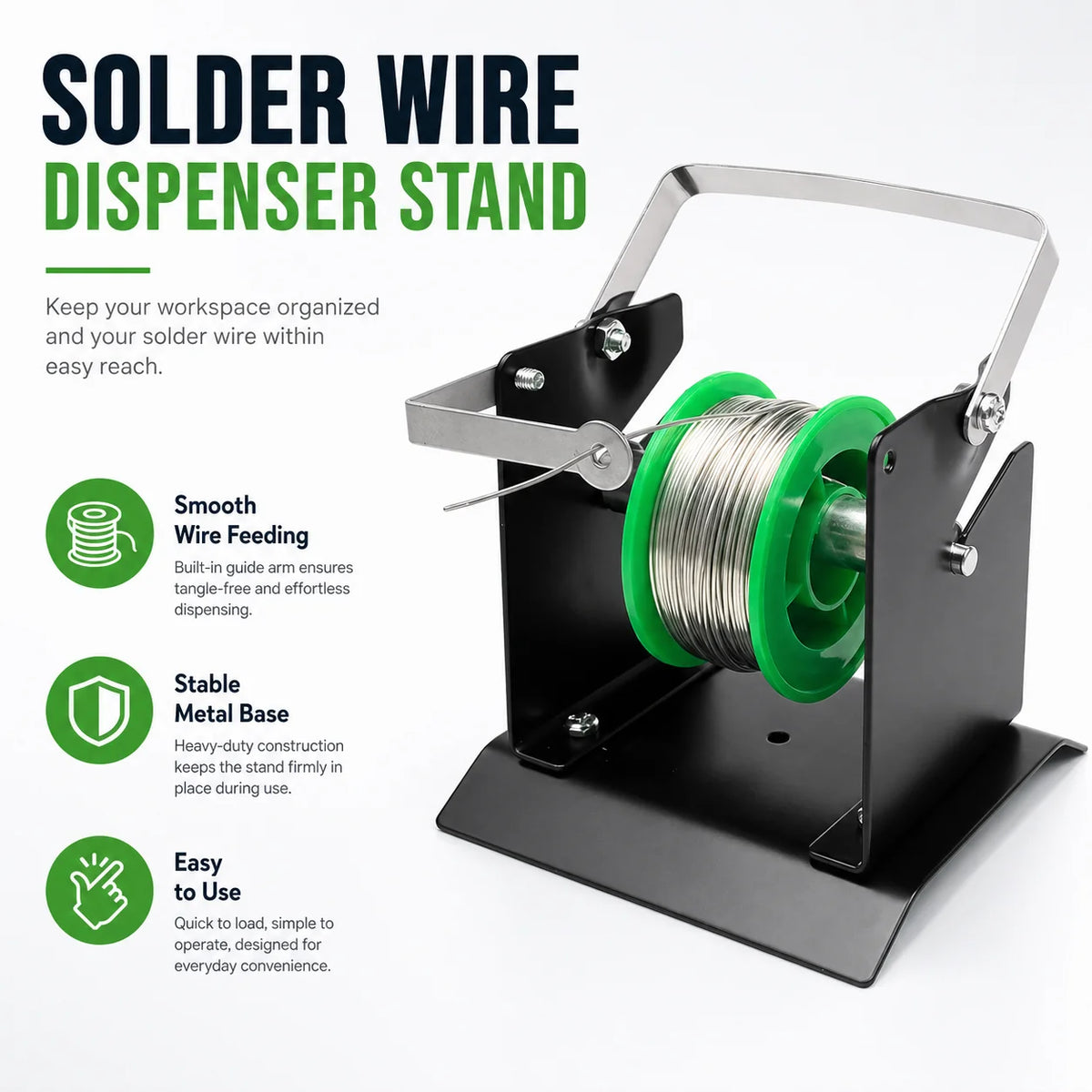 Compact Solder Wire Spool Dispenser Holder Adjustable Metal 