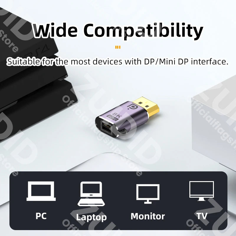 Mini DP to Displayport 1.4 Adapter Converter 8K 60Hz Bi-Dire