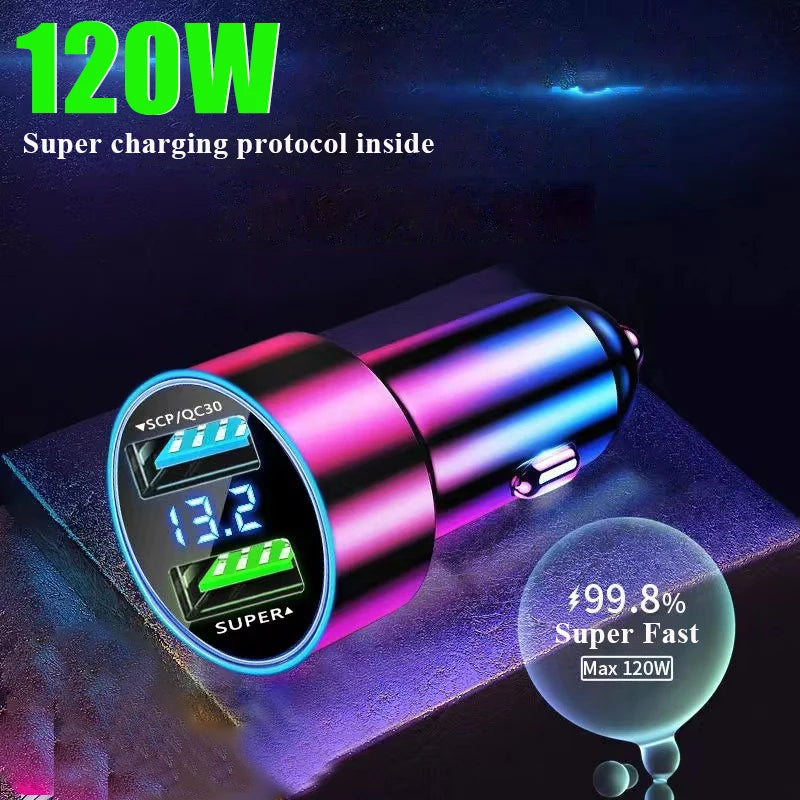 USB Car Charger Fast Charge Dual USB Car Charger 2 Port LCD 