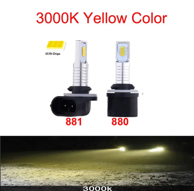 2Pcs 881 880 H27 LED Csp Headlight Kit 80W 12000LM Fog Bulbs 6000K 8000K IP68 Waterproof Mini Led Headlamp Car Accessories