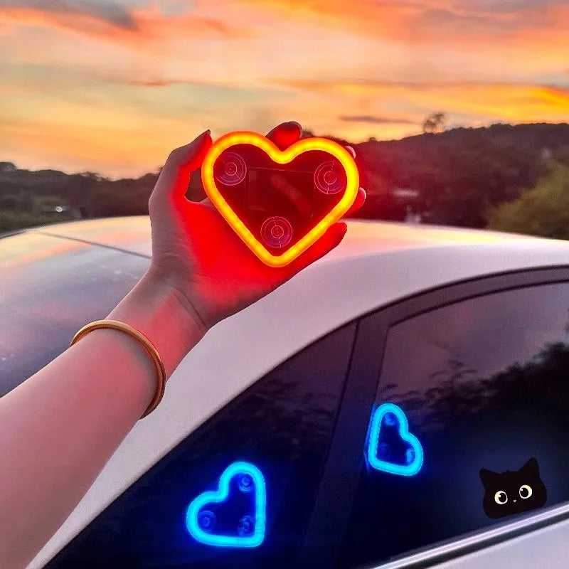 Universal Car Solar Heart-shaped Light Car Window LED Peach 