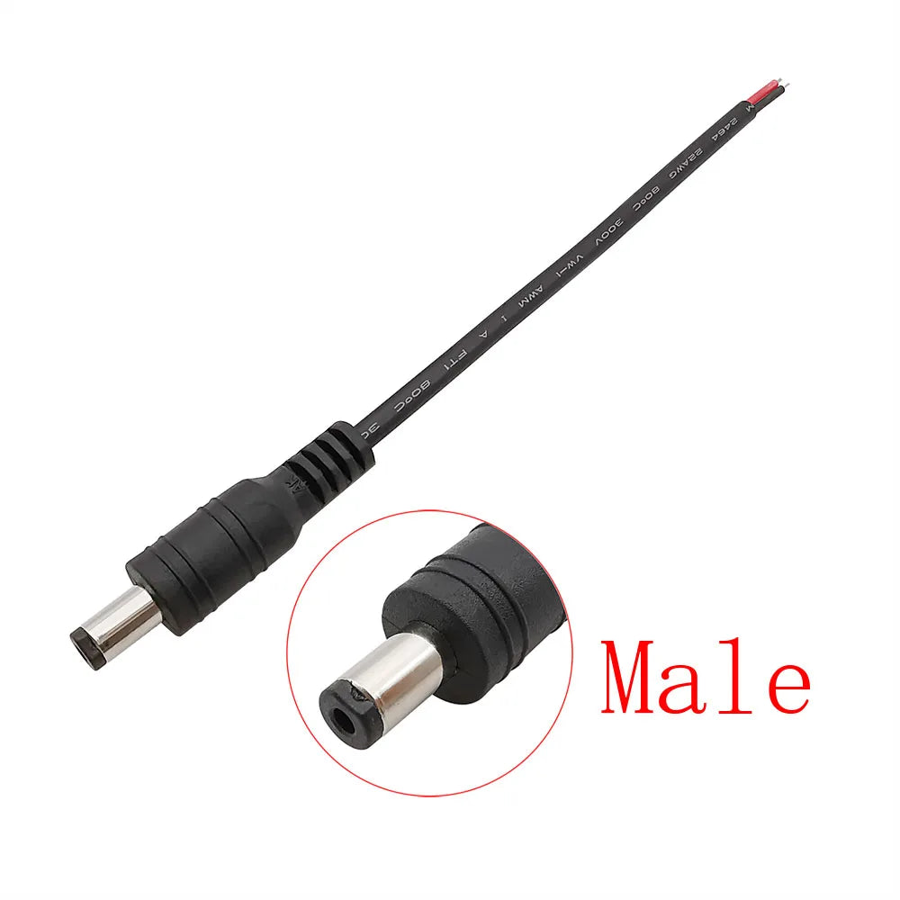 DC Power Pigtail Cable Wire 5.5mm X 2.1mm DC Male Plug / Fem