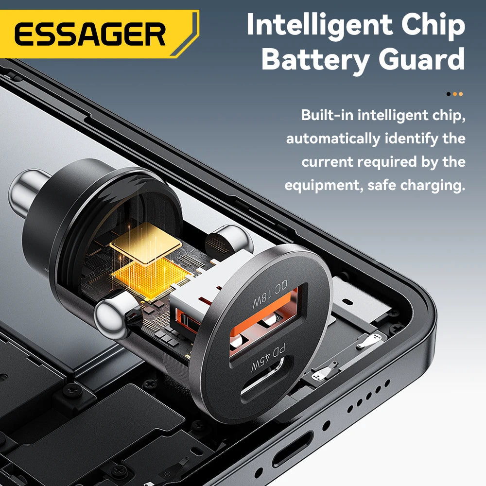 Essager 45W Car Charger Fast Charging Dual Port PD QC3.0 Typ