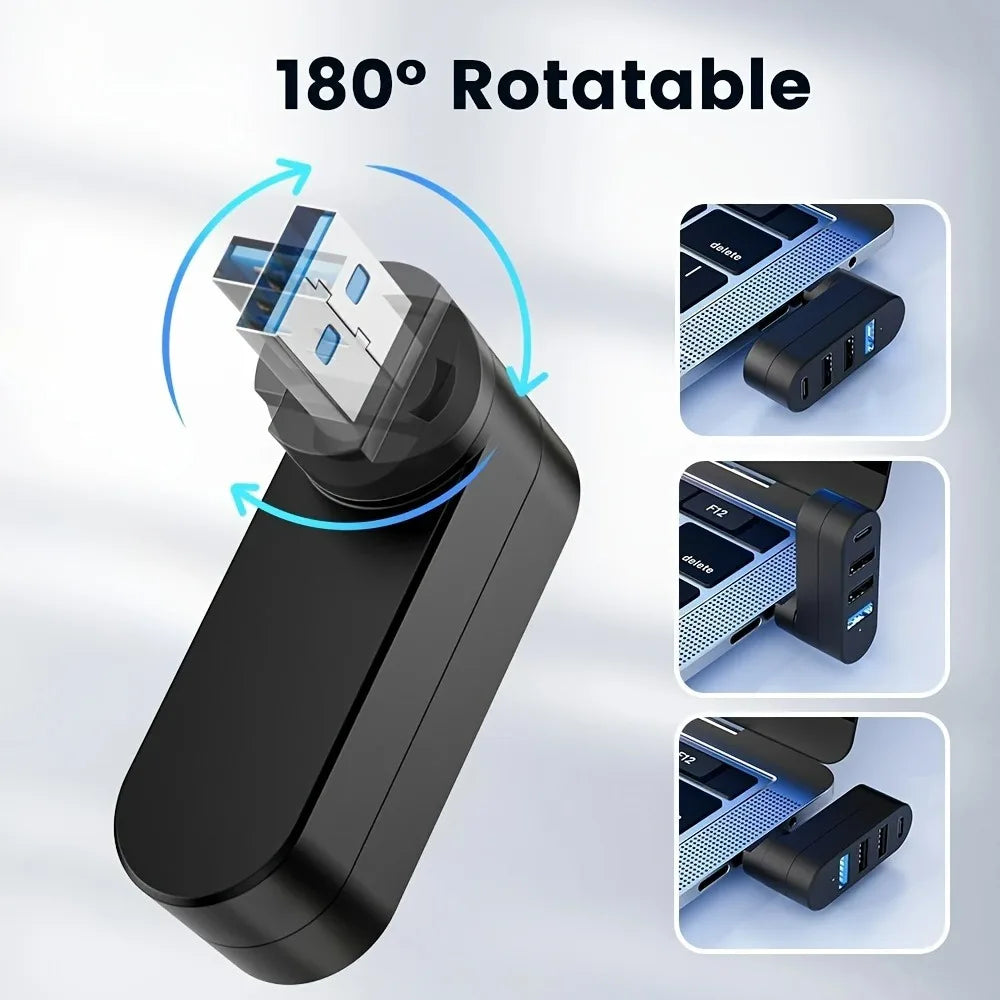 180 Rotatable U Disk Splitter Adapter 3/4 Ports Type C USB H