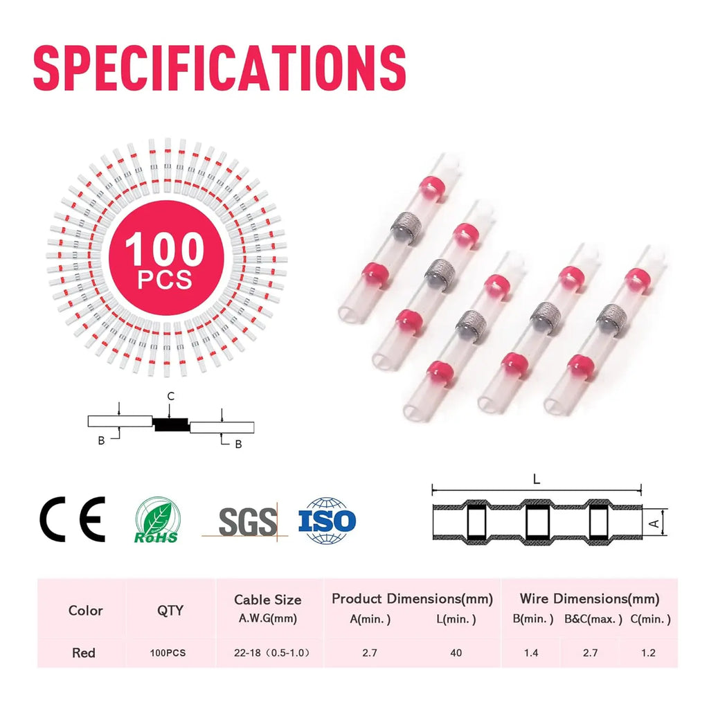 100PCS Heat Shrinkable Wire Connectors SST Waterproof Sleeve