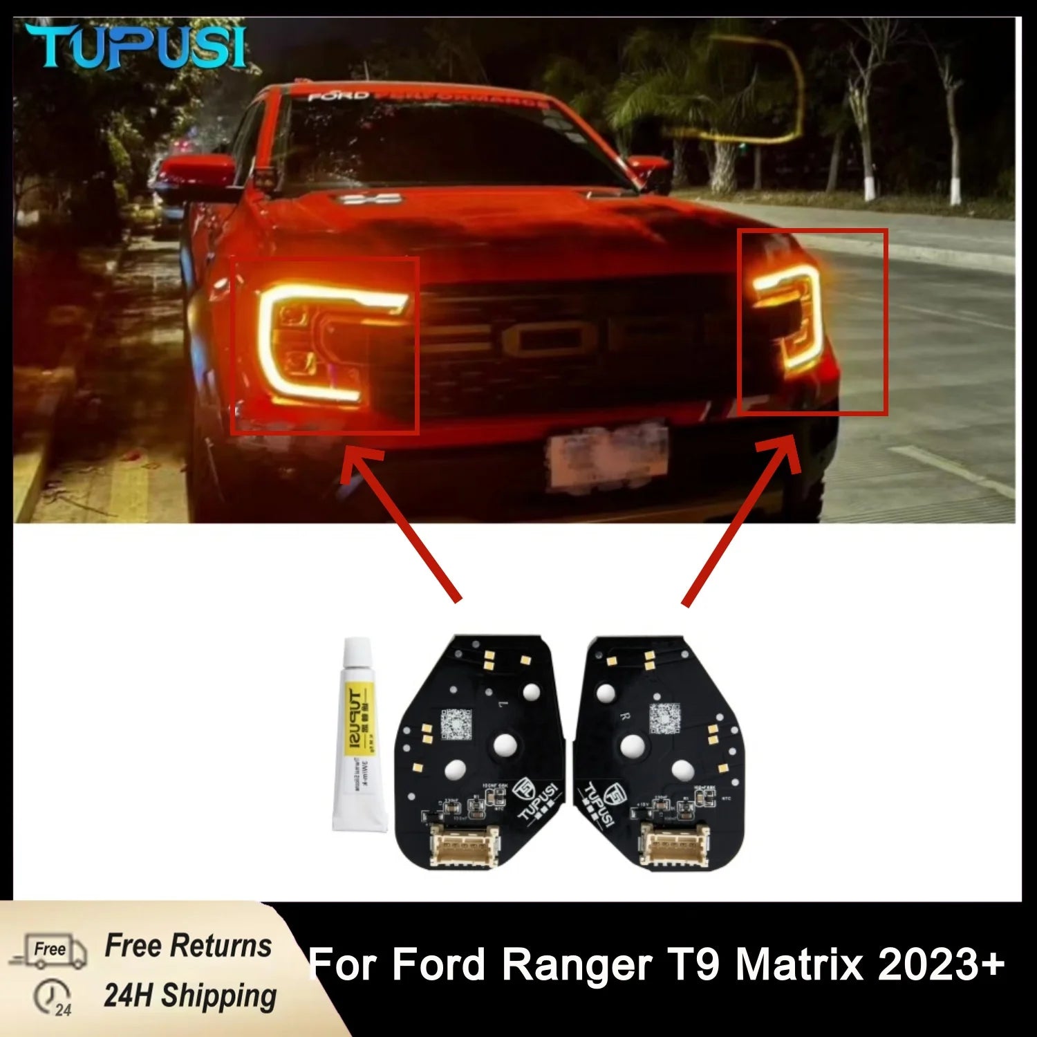 DRL LED Boards For Ford Ranger T9 LED Or Matrix 2023 2024 LED Headlight Daytime Running Light XL/XLT Replace