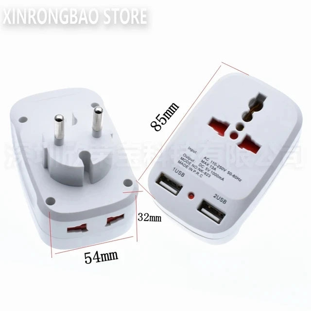 Universal International Plug Adapter 2 USB Charging Port World Travel AC Power Charger Adapter EU & UK Converter With LED MAX13A