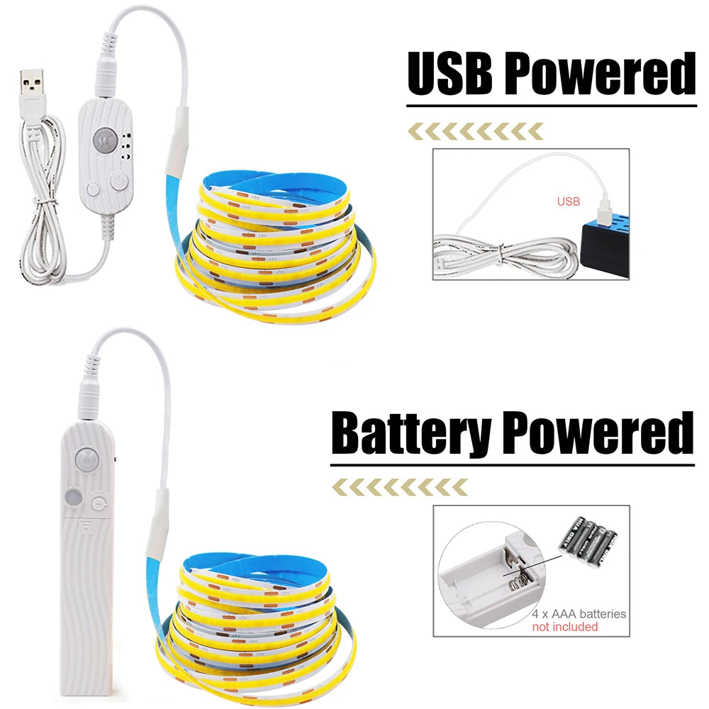 5V Motion Sensor Nigth Light COB Led Strip USB Battery Power
