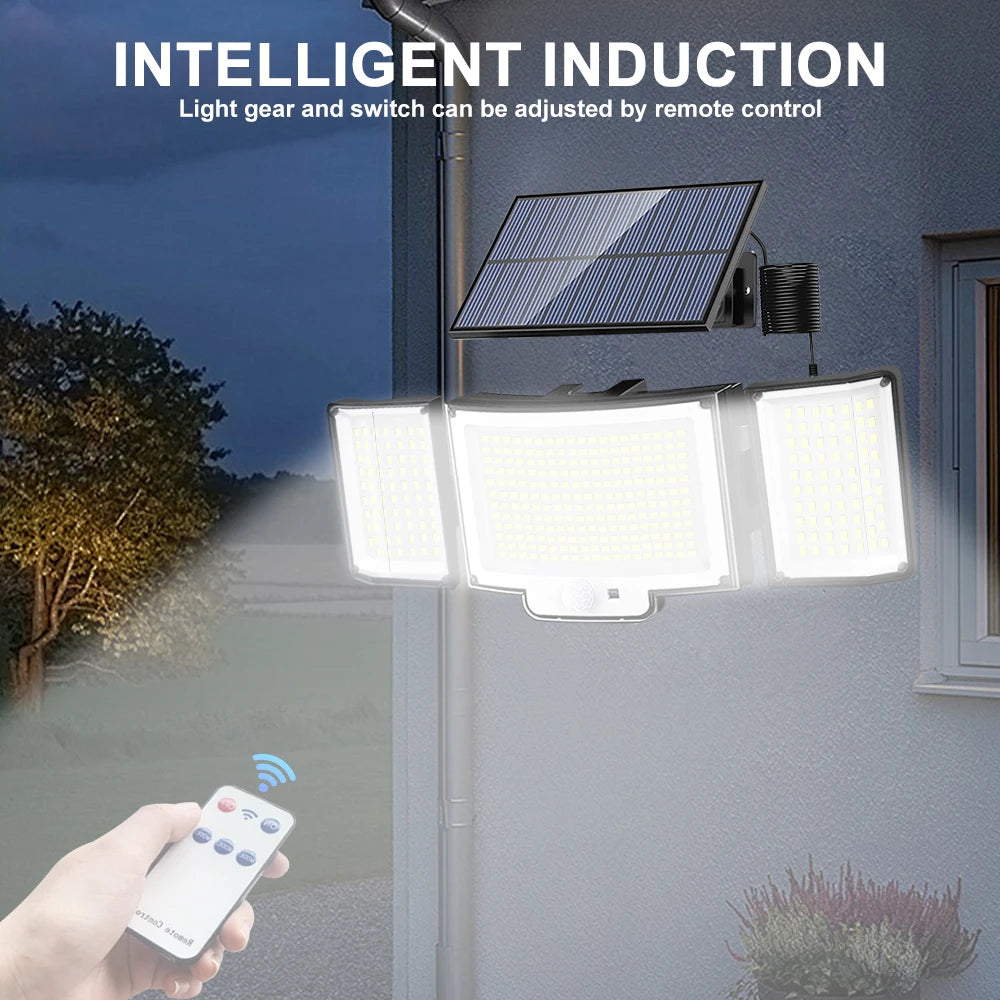 366 LED Solar Motion Sensor Security Outdoor Lights 3 Heads 