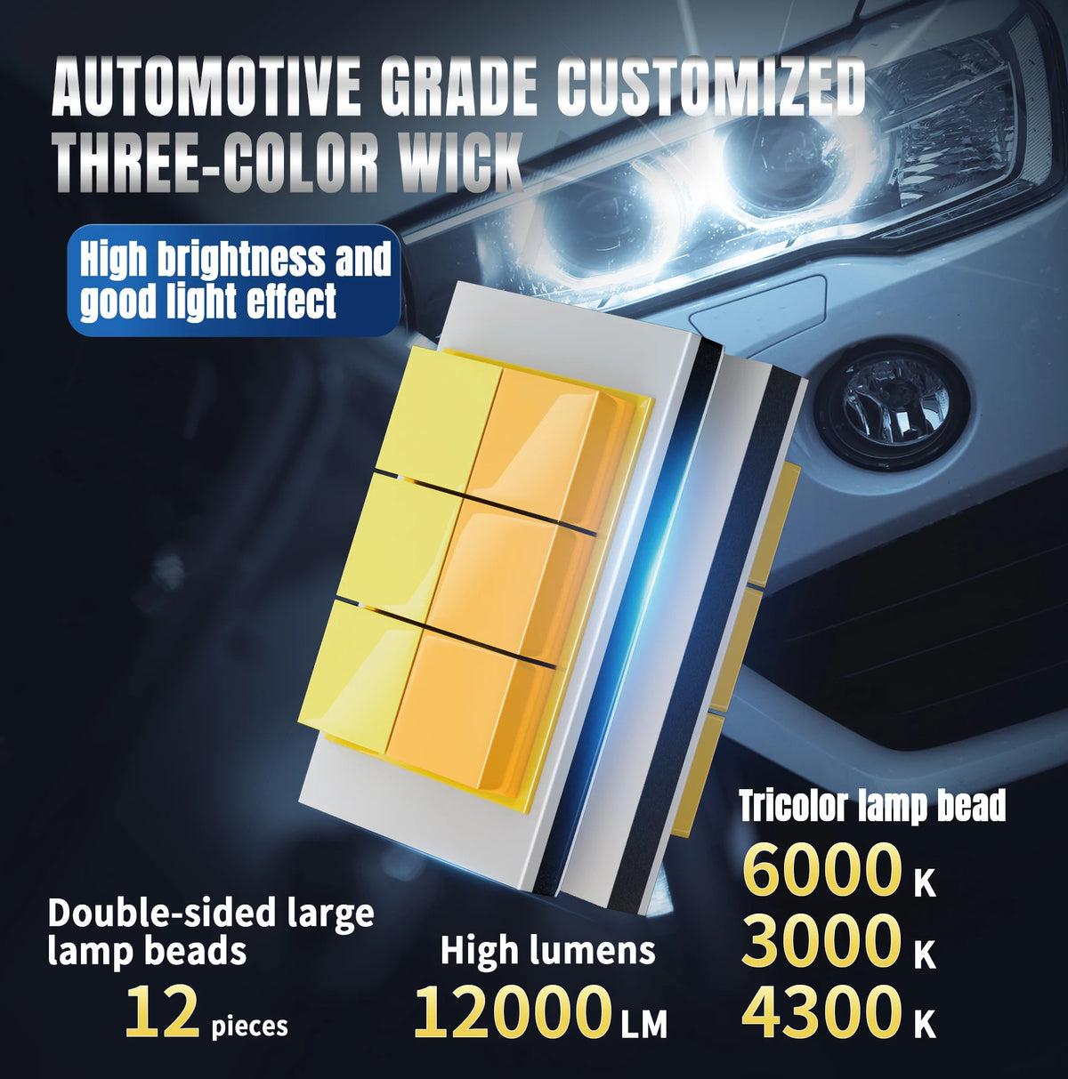 PANDUK Tri-color H7 Dual-color H4 LED 220000LM Car Headlight