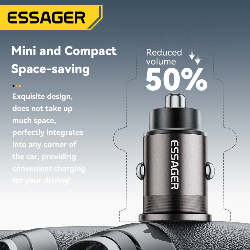 Essager 45W Car Charger Fast Charging Dual Port PD QC3.0 Typ