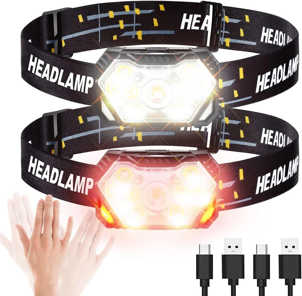 9 Led Strong Light Headlamp USB Rechageable Motion Sensor He