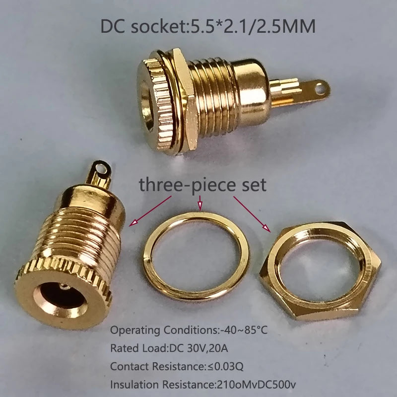 1/2PCS Gold Plated DC Power Socket Kit DC099 5.5 2.1mm 5.5 2