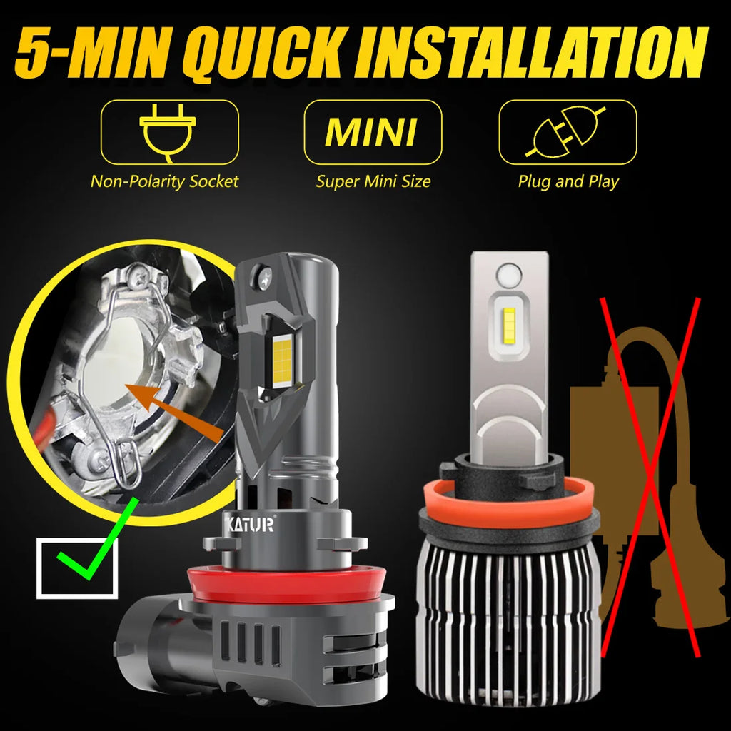 Katur 2x H8 H11 Led Car Light Headlight New 100W 20000LM LED