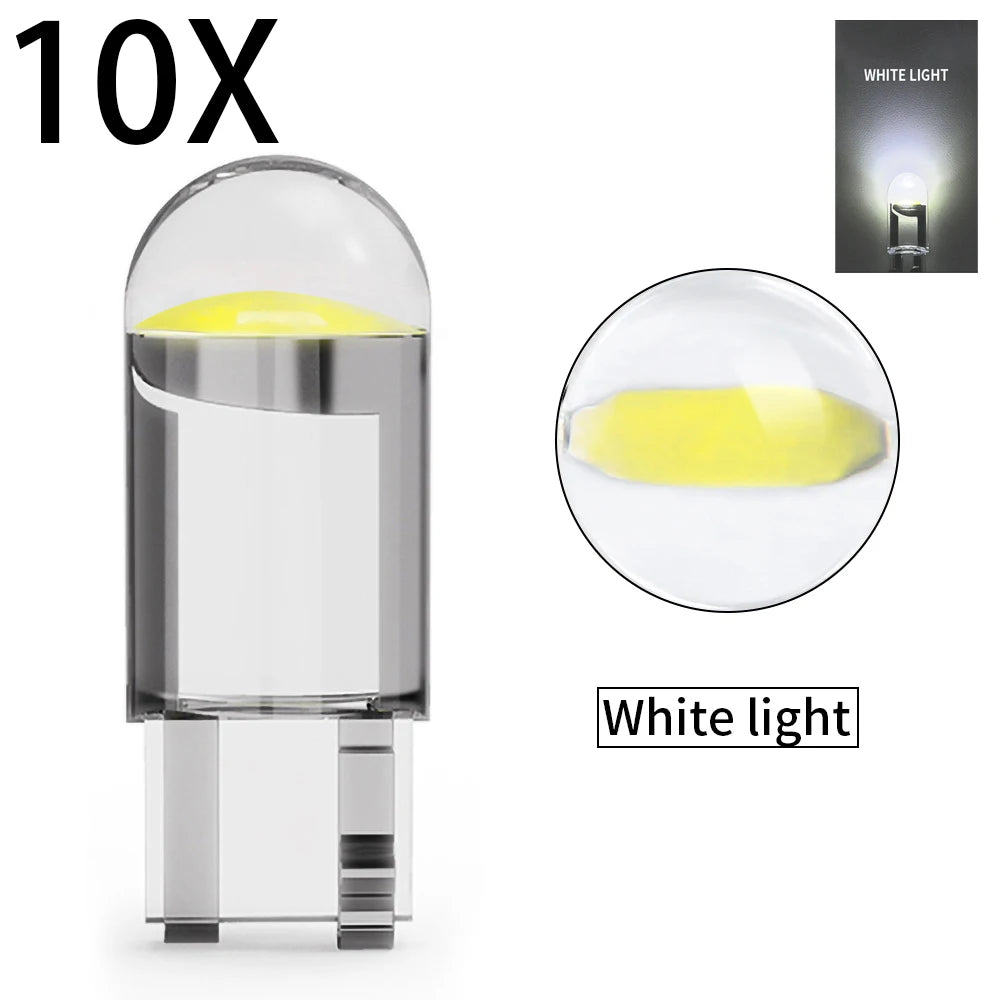 10pcs New W5W LED Canbus T10 Car Lights COB Glass Interior Lamp 6000K White For Auto License Plate Lamp Dome Read Light 12V 24V