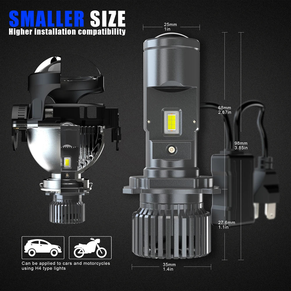100W H4 LED Projector Mini Car Headlight Bulbs Bi-LED Mini L