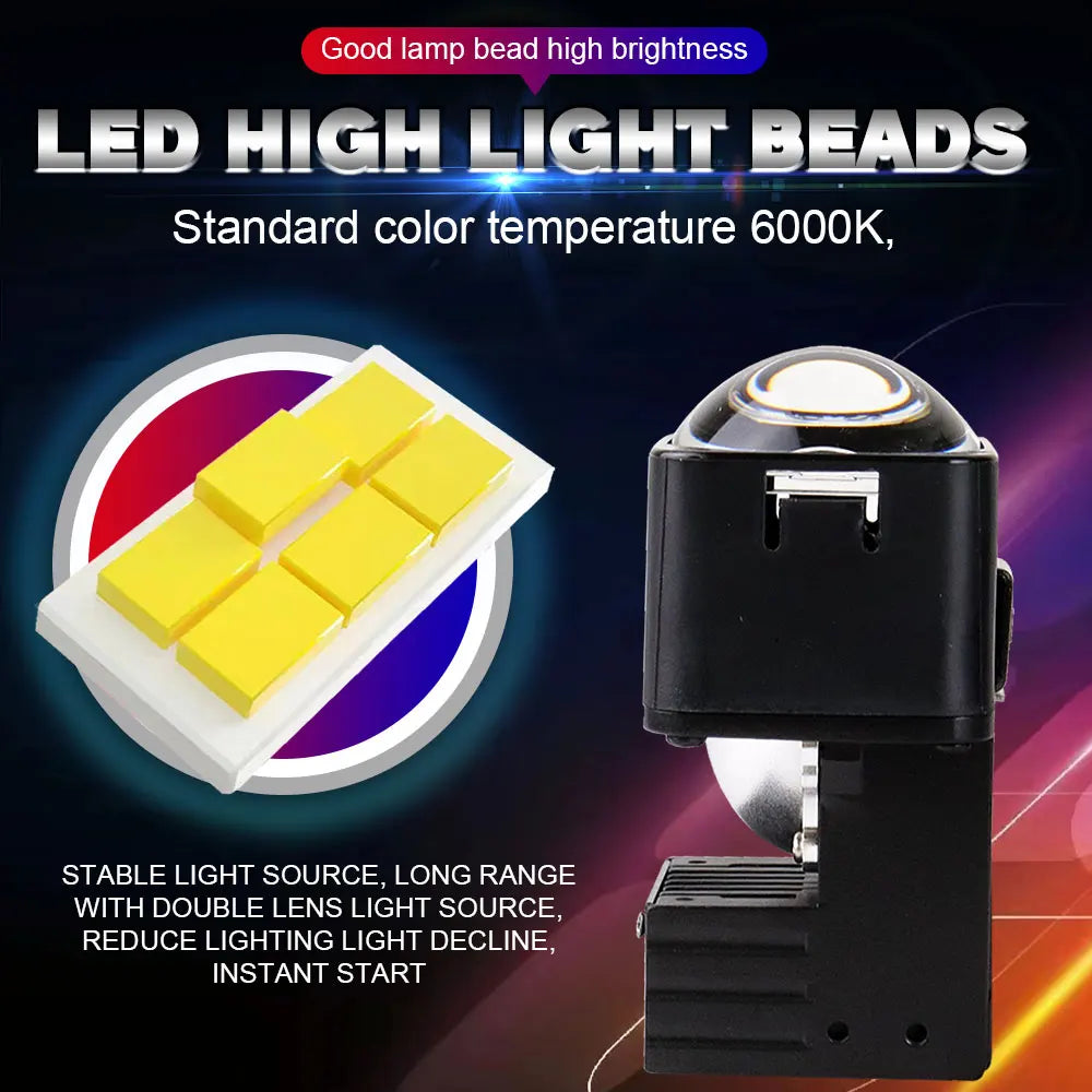 LED High Beam Projector 1.5 inch Matrix LED Lens 10000LM Bi-