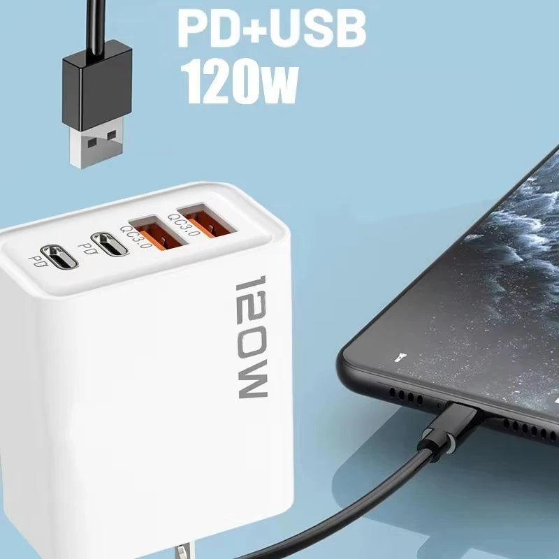 PD 120W 4 Ports USB C Charger Quick Charge 3.0 Type C USB Ph