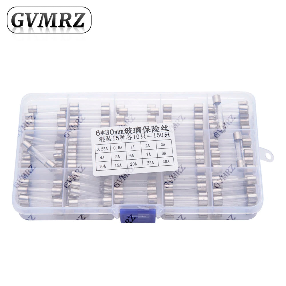 150PCS 15Values 6 30 Glass Tube Fuses Car Glass Tube Fuses A