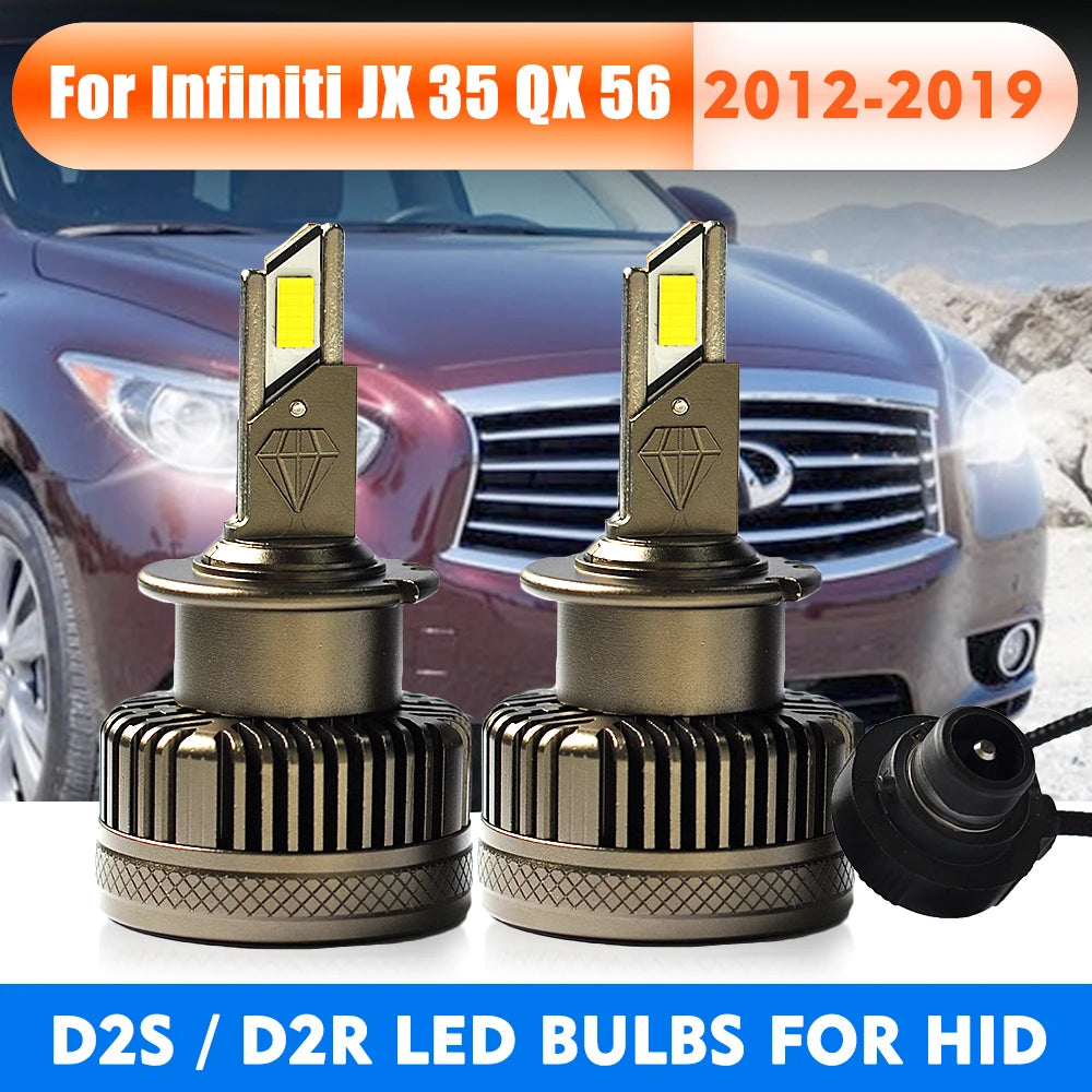 LED Headlight Bulbs 6000K 55W Turbo Lights Plug&Play Auto Lamp HID Conversion Kit for Infiniti QX56 JX35 D2R