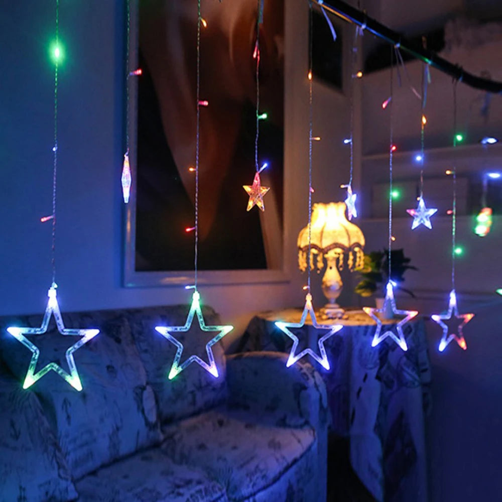 3.5m 138 LED Icicle Star Fairy Lights String Lantern Wreath 