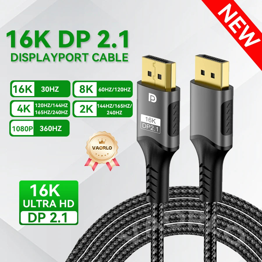 16K DP 2.1 8K 120Hz 4K 240Hz 80Gbps HDR Video Audio Displayp