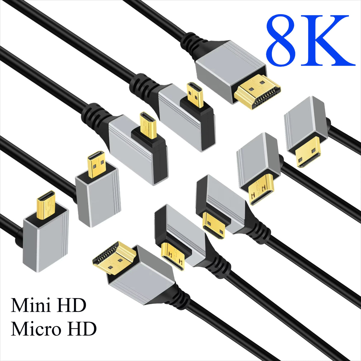 Mini/Micro HDMI-Compatible 8K UHD Cable 90 Degree Up/Down/Le