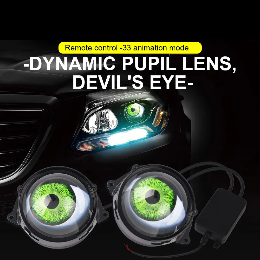 Universal 3 inch LED Lens Devil s Eyes Dynamic 33Mode Remote
