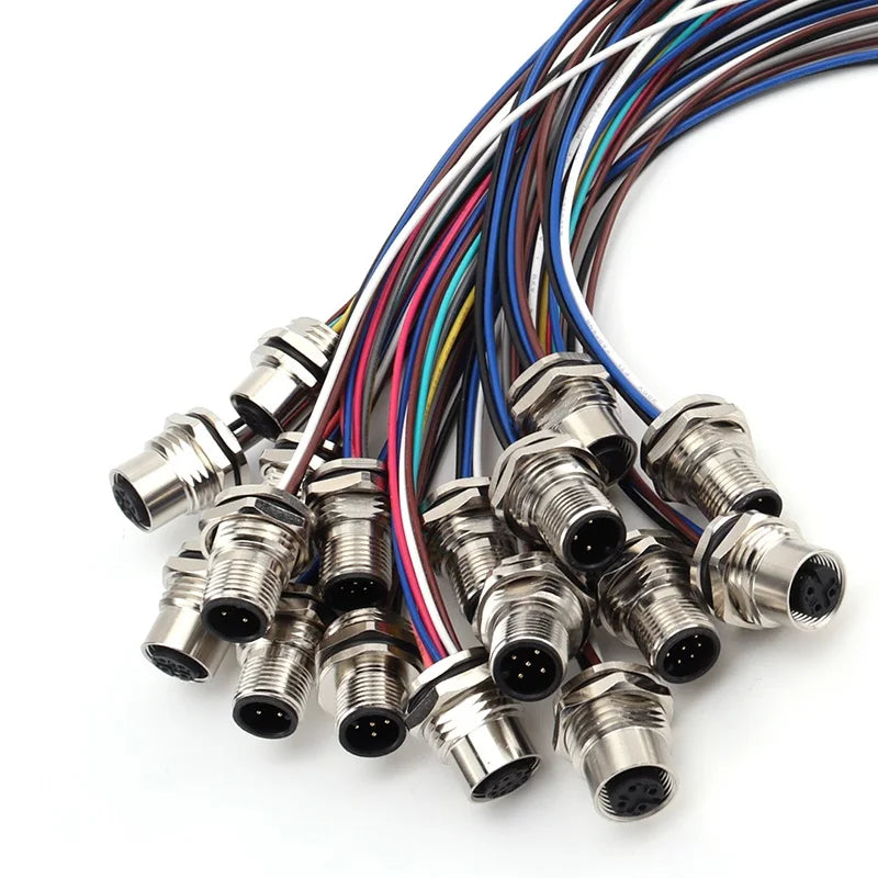 30cm Wires M12 Male Front Female Back Panel Mount Connector 