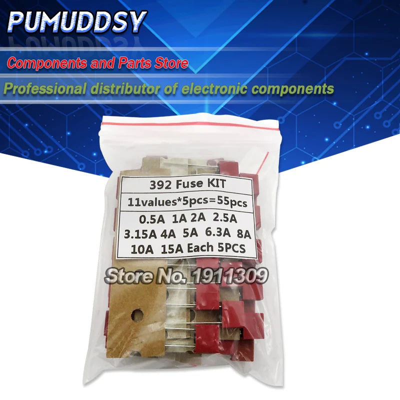 55PCS/Set Square Plastic Fuse Assortment Kit 392 0.5A 1A 2A 