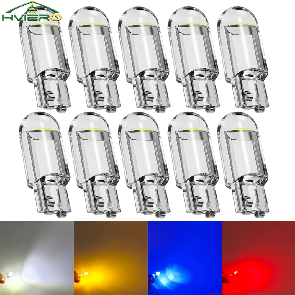 10Pcs Glass Wedge License Plate Lamp Cob LED Car Bulbs T10 W