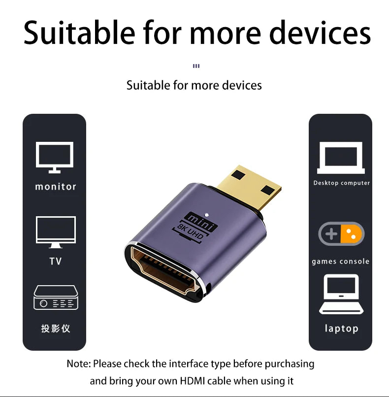 NNBILI 8K HDMI-compatible 2.1 Cable Connector Adapter 270 90