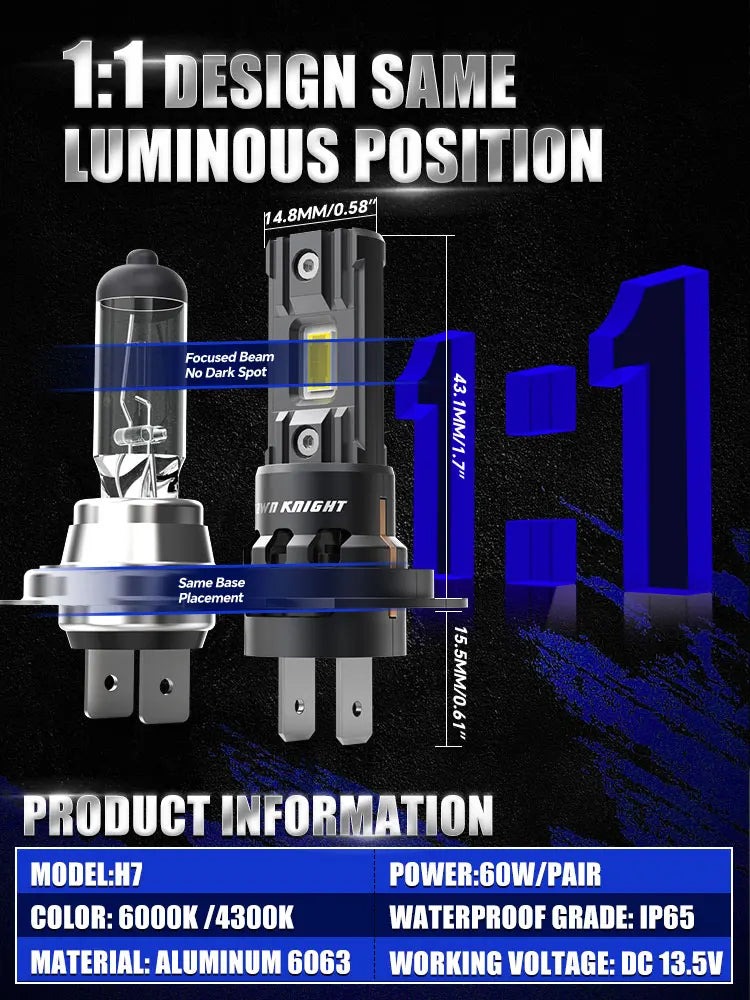 DAWN KNIGHT 40000LM H7 H4 6000K 4300K LED Headlight Bulb Wir