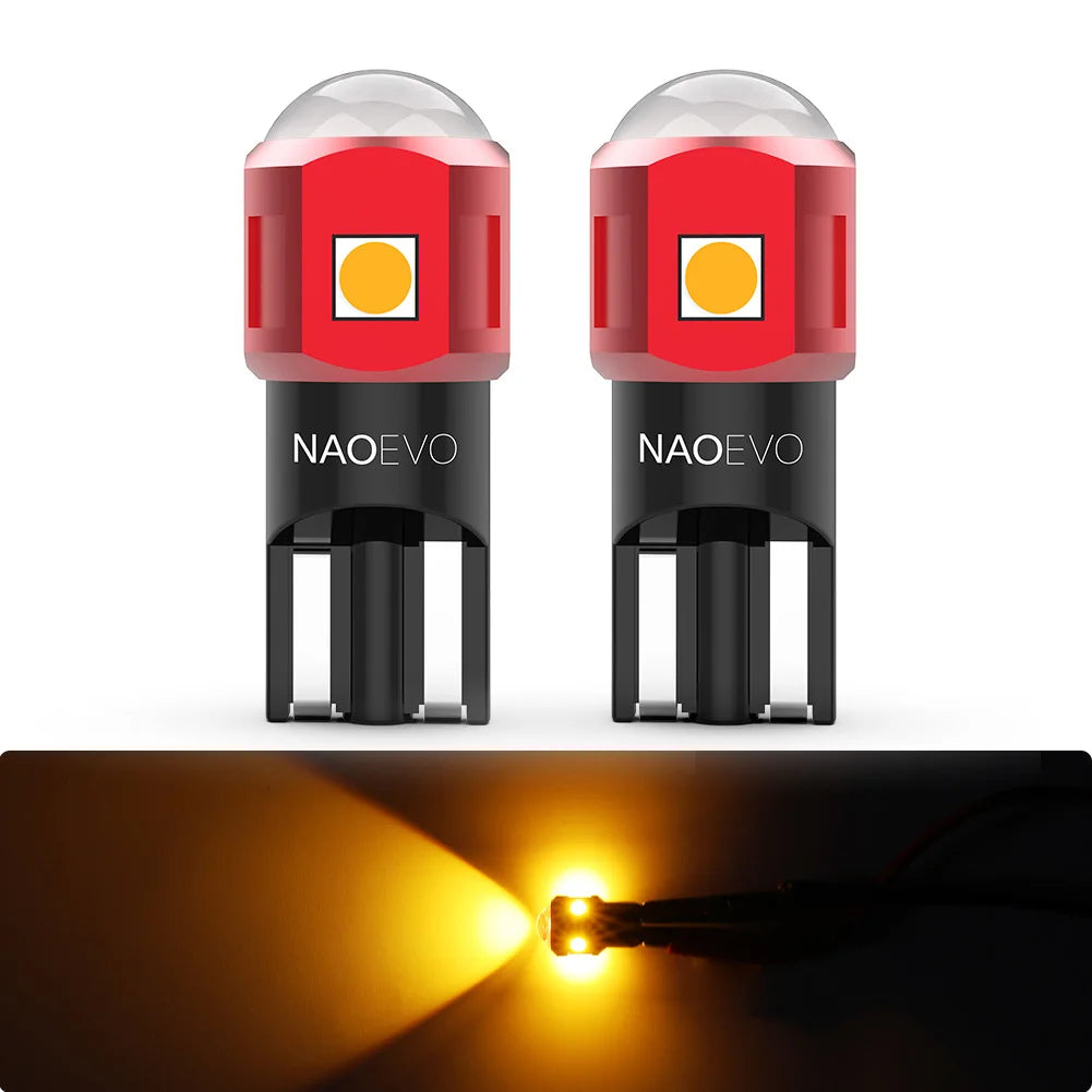 NAO 2x W5W T10 LED Ultra Bright 5W5 12V 24V 4W 600Lm Car Interior Side Light Auto Bulb Warm White Amber Red Powerful Marker Lamp