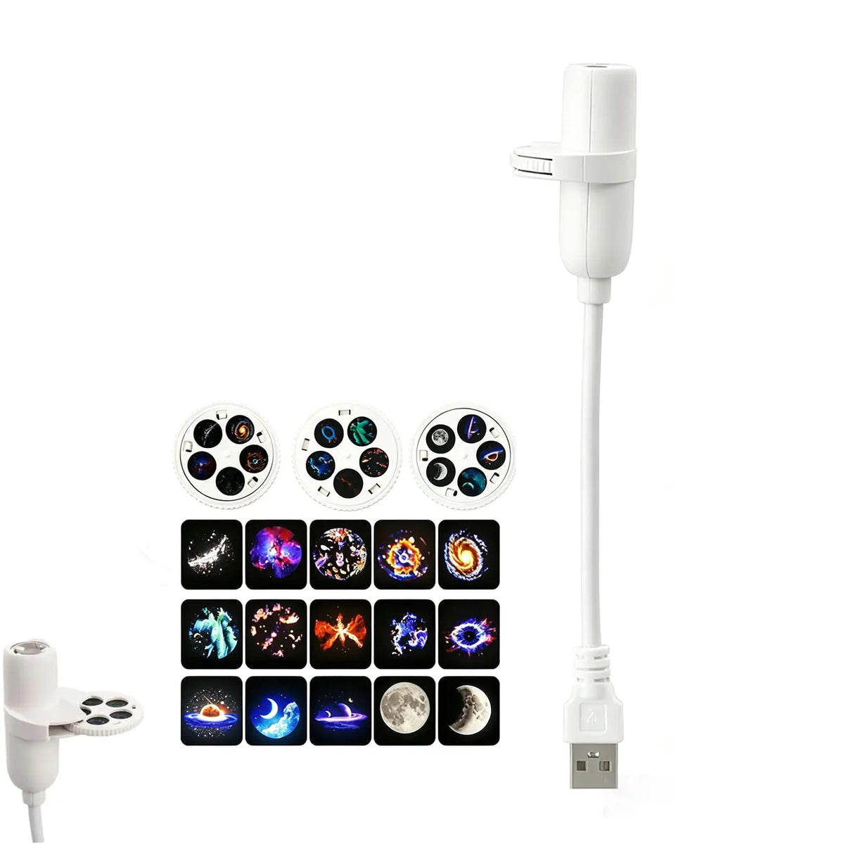 Mini USB Galaxy Star Projector Night Light 5/10/15 Patterns Clear Image With Film Starry Sky Ambient Light For Bedroom Car Decor