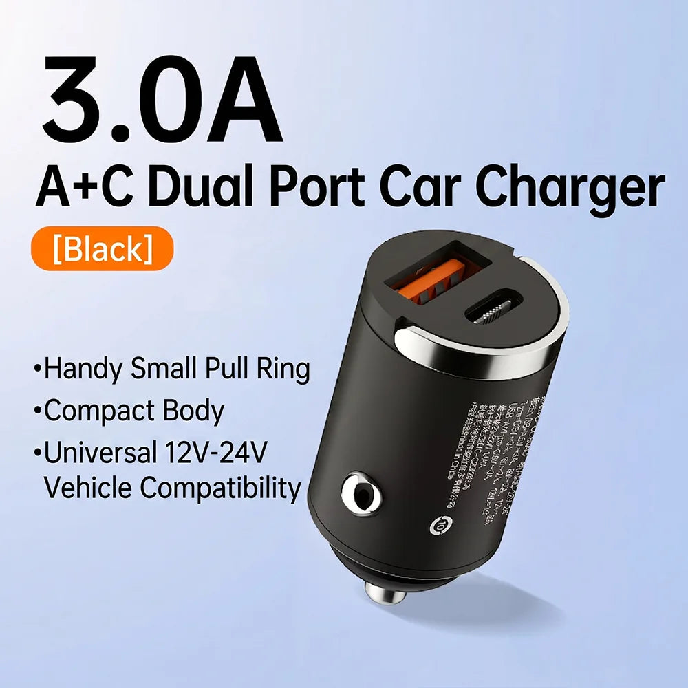 Mini Super Car Charger USB C Dual Port Fast Charging Adapter