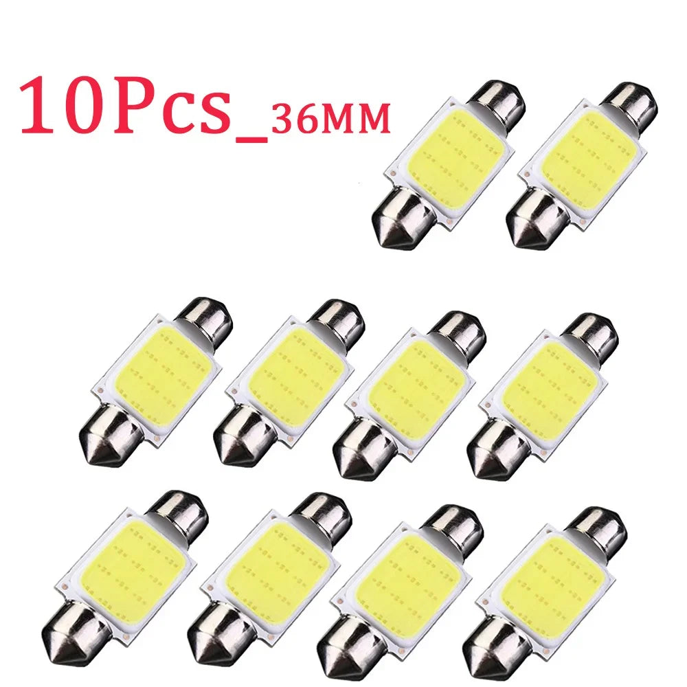10Pcs/Lot C5W LED Bulb Festoon 31/36/39/41mm 12V 24V COB 6500K White Car Interior Dome Reading Lights Trunk License Plate Lamp T
