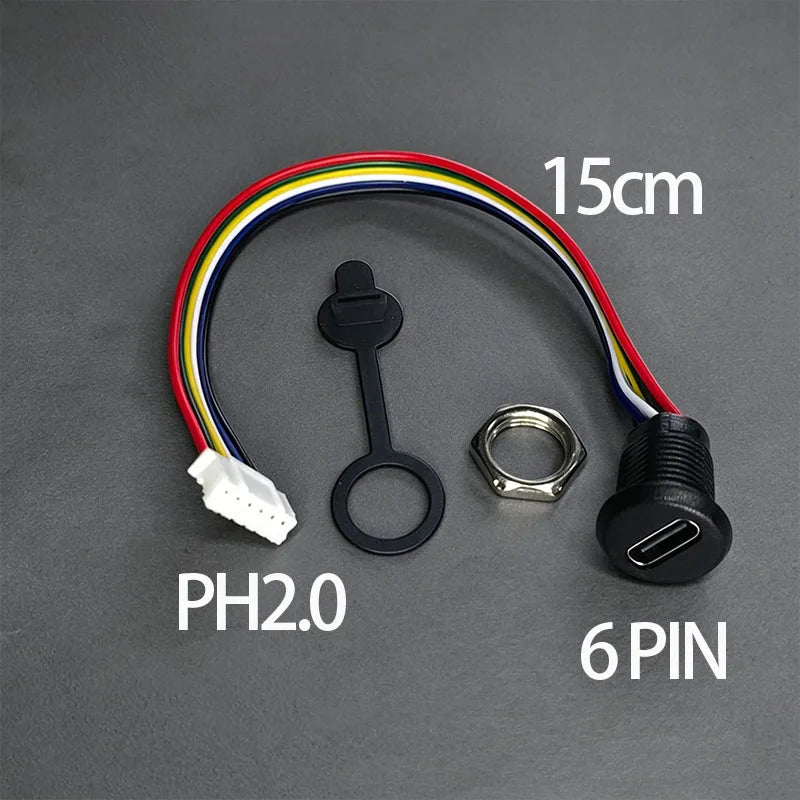 Type-C Female Socket 6 Pin Waterproof Connector USB-C Charge