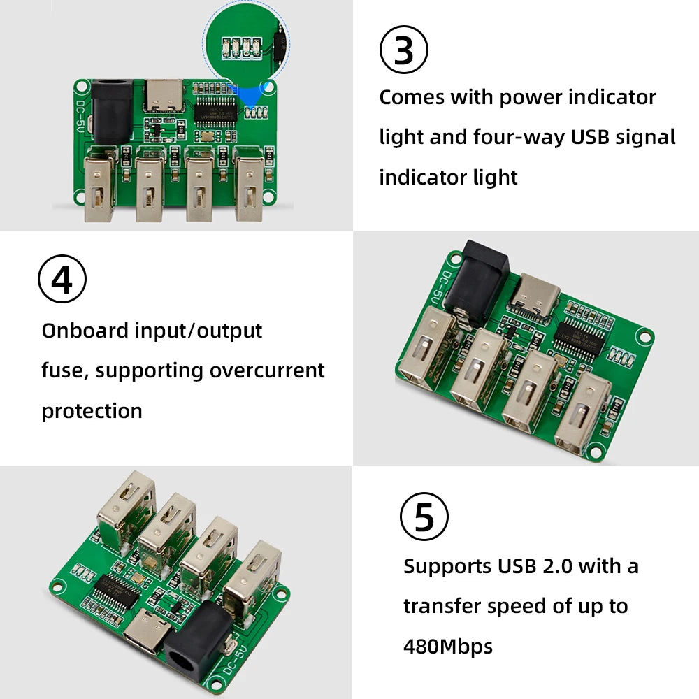 DC 5V 1 to 4 port PH2.0 Interface One To Four USB 2.0 Hub Mo