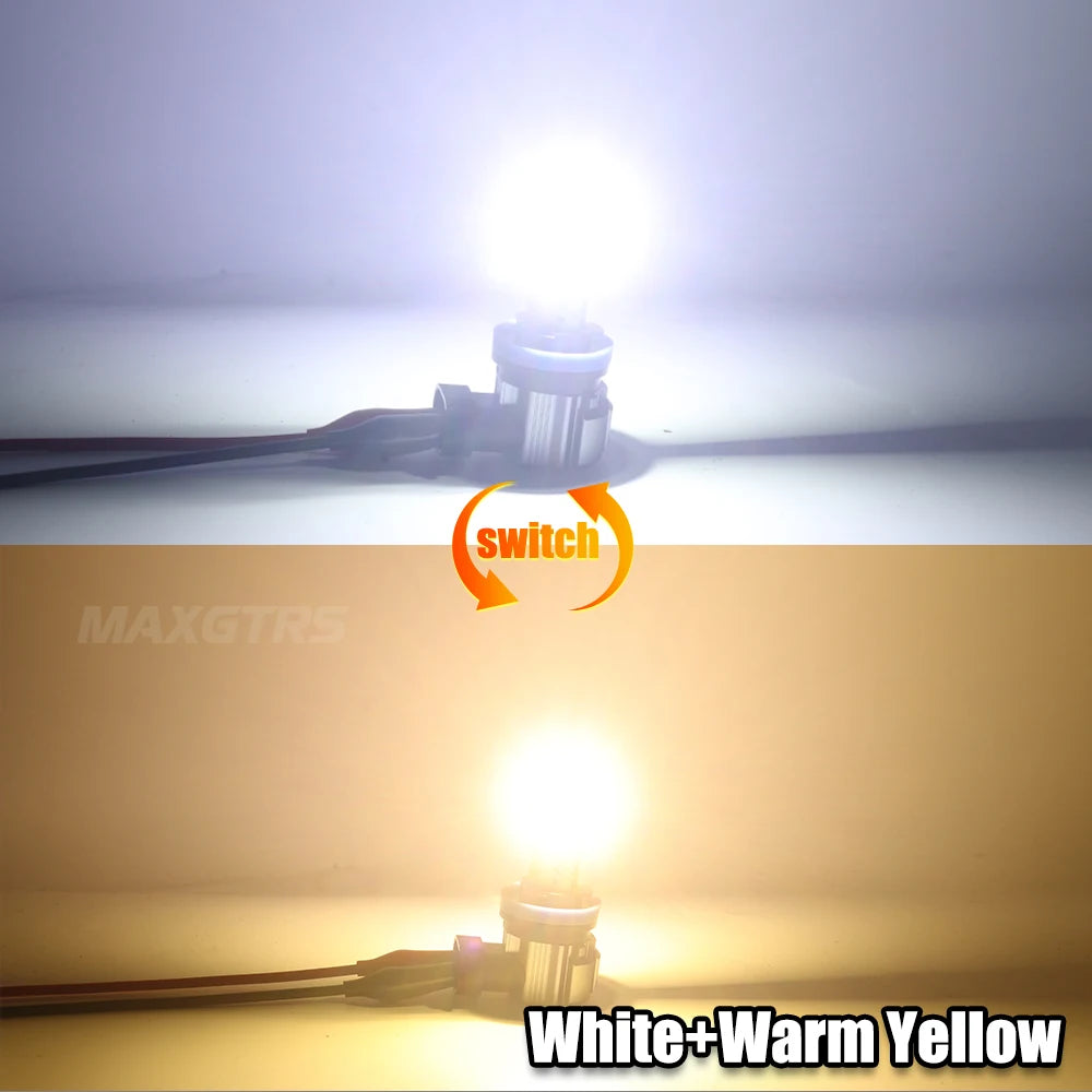 MAXGTRS 2x 18000LM H11 H8 H9 LED Headlight Bulbs Fanless 6500K White 9005 HB3 Fog Beam 9006 HB4 Double Colors Light Driving Lamp