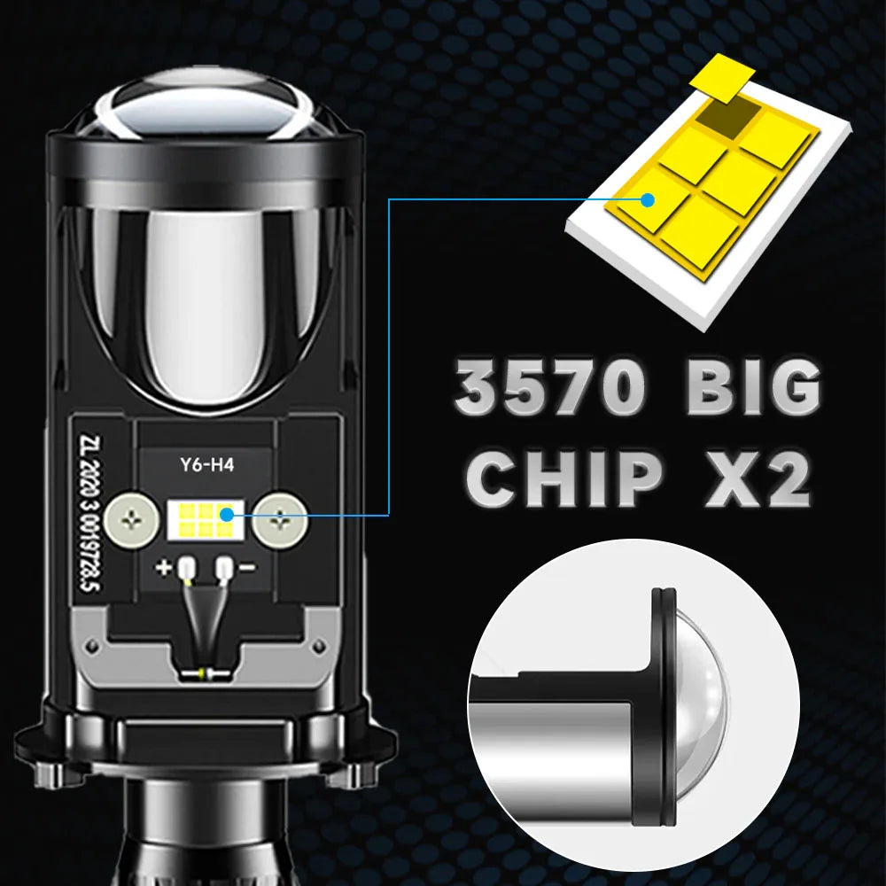 H4 LED Projector Motorcycle Headlight Bulbs Bi LED Lens Proj