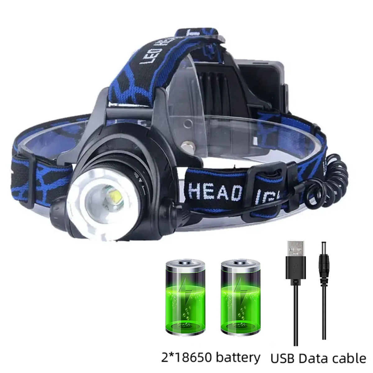 BALDR Powerful LED Headlamp USB Rechargeable Zoomable Headlight Outdoor Waterproof Work Head Lamp High Lumen Head Torch